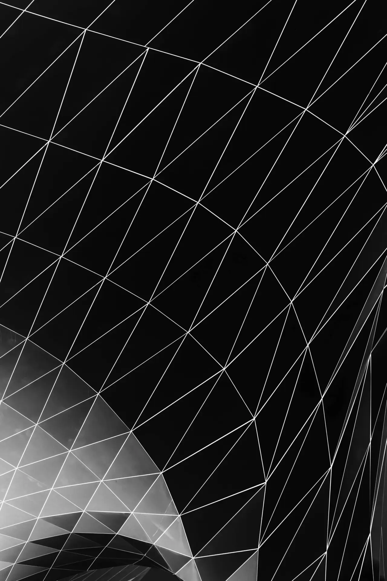 Modern abstract geometric pattern featuring a striking black and white design of intersecting lines.